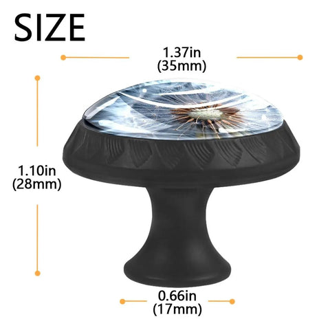 Dark Dandelion Crystal Glass Cabinet Knob Set 4 Pack Round Drawer Pulls with size specifications