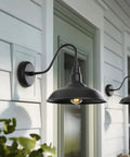 Black Gooseneck Barn Light With 10 Inch Dome Exterior Wall Mount Lamp for farmhouse on outdoor porch in matte black finish