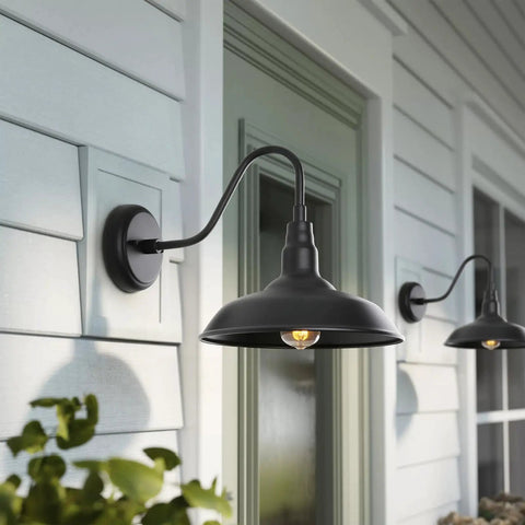 Gooseneck Barn Lights 10 Inch Black Exterior Wall Mount Sconce Set 4 Pack Farmhouse Style Waterproof Outdoor Lighting installed