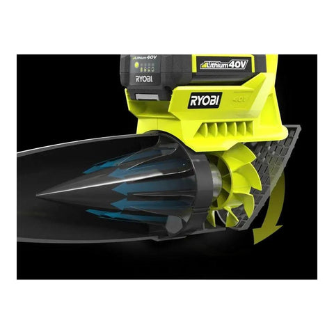 Heavy Duty Cordless Leaf Blower With Jet Fan Tech And Forty Volt Setup Sending Out One Fifty Five MPH Winds close-up of jet fan design