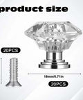 20 Pack Crystal Cabinet Knobs for Cabinets and Drawers, Diamond Shaped Silver Pull Handles with Screws, 30mm Diameter Glass Crystal Knob