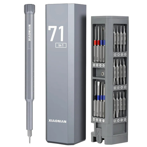 71-In-1 Mini Precision Screwdriver Set with 360 Spin, showing multi-bit repair kit in sturdy metal case for electronics repair