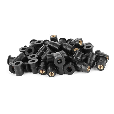 M5 Rubber Sealing Nuts For Windscreen Fairing Fasteners Crush Vibration And Deliver A Smoother Ride Universal Fit displayed in a pile