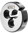 Side view of M3 X 0.5mm Round Threading Die For Metric Right Hand Threads, alloy steel cutter for mild steel, copper, and aluminum