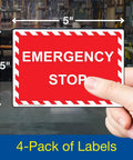 Emergency Stop Label Decal 5 By 3.5 Inch Vinyl Sticker Four Pack For Industrial Machinery And Electrical Areas