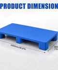 Image of Beefy Heavy-Duty Plastic Pallet for Basement and Garage Storage HDPE Stackable Floor Pad With 2000 Lbs Capacity, dimensions shown.