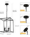 Dimensions and adjustable feature of Black 4-Light Farmhouse Chandelier Pendant Light For Dining Room Hallway Kitchen Island Living Room Bedroom, Adjustable Lantern Fixture, 12.6-Inch Lit Lantern Pendant