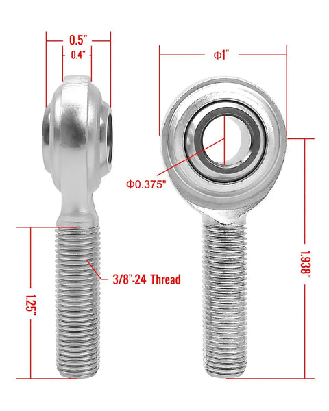 Beefed Up Heavy Duty Three Eighths By Three Eighths Twenty Four Thread Heim Joints Rod End Kit For Panhard Bar Left And Right Hand With.058 Bungs Heat Treated And Chrome Plated For Extra Durability Easy Install For Off Road Suspension, 3/8-24 rod end