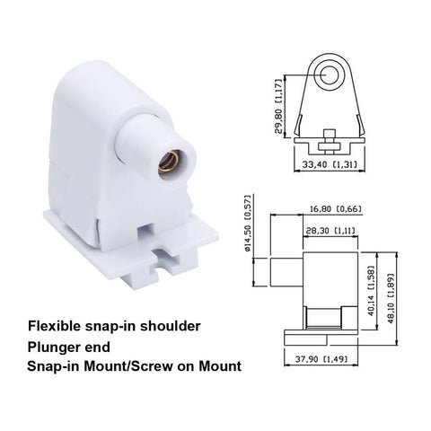 10 Pair T8 FA8 Single Pin Tombstone Lamp Sockets For Eight Foot LED Tubes dead simple snap-in lamp holder with flexible shoulder.