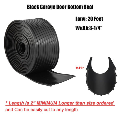 Roll of heavy-duty black vinyl seal, 20 ft long, for Replacement Garage Door Bottom Weather Seal For TS125 TS150 8300 5150.