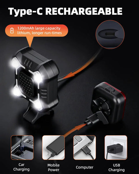 140dB Bike Horn With Front And Rear LED Light, 2-in-1 Bicycle Bell With Rechargeable Waterproof Headlight And Tail Light, 8 Plus 5 Modes For Daily Commute On Bike Scooter Ebike, Loud Alert That Gets You Seen And Heard
