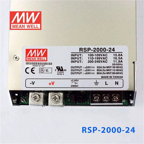 Beast 1920W Switch Mode Power Supply 24V 80A Single Output AC To DC Embedded Unit With Remote Sense On Off Control Built In Current Sharing Overload Over Voltage And Over Temperature Protections Universal Input For Industrial Builds, Mean Well RSP-2000-24 metal PSU