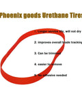Red urethane bandsaw tire with text showing features, Urethane Bandsaw Tires 16 Inch By 1-1/4 Inch By 3/32 Inch, 2 Pack Fits Most 16 Inch Band Saws