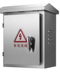 Weatherproof Stainless Steel Electrical Enclosure Box For EV Chargers Lockable Wall Mounted Junction Box With Internal Mounting Panel Built Tough Reinforced Sealing Strips For Outdoor Protection Of EV Charging Stations Sloped Roof And Side Ventilation front view