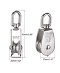 Cable Pulley Wheel Eight-Piece M32 Heavy Duty Stainless Steel Single Pulley Block Rigging Wheel With 360 Degree Swivel Hook For Crane Lifting Hauling And Industrial Use, 93mm