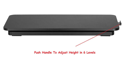 Ultra Slim 24 Inch Laptop Keyboard And Mouse Stand With Sit Stand Adjustable Riser for Standing Desks, side view with handle