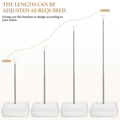 Front view of NUOBESTY balloon pillar kit: set of 4 adjustable stands with white bases and silver poles