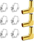 Heavy Duty Brass 90 Degree Elbow Fittings For Water Fuel And Air Systems 3/4 Inch Barb X Barb Hose Coupler With Clamps Super Quick Connect Kit, brass elbow and clamps