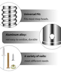 Image showing components of the Two Pack Threaded Tip Replacement Kit for Mop and Broom Poles Ultra Durable Metal Handle Tips With 1 Inch Thread Easy Install Extension Pole Adapter For Wood Or Metal Poles Great For Home Cleaning Tools, including a threaded tip, aluminum alloy durability, and various screws.