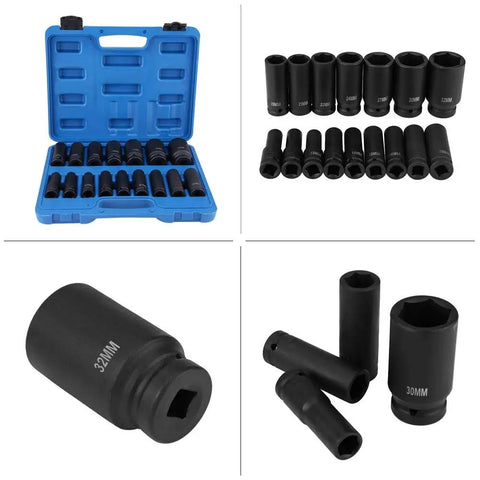 Pro 16-Piece 1/2 Inch Drive Hex Bit Socket Set For Auto Repair CrMo Steel Heavy Duty Impact Tool Kit With Size Imprints For Quick Grabbing, blue case