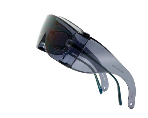 Side view of Fitover Safety Glasses With Uni Lens Smoke Wraparound Eye Protection No Fog Scratch Resistant Protective Eyewear