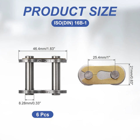 Heavy Duty ISO DIN 16B-1 Roller Chain Master Link Connector Kit With 25.4mm Pitch showing product size and specs for repair use.