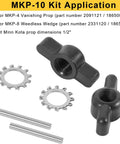 Six Pack MKP 10 Prop And Nut Kit B For Half Inch Prop Shafts Fits Four Inch Diameter Trolling Motors Includes Prop Nut And Washer Replacement Set For 12V 24V And 36V Systems components displayed