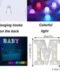Marquee Letter Lights With Remote, 18 Color Changing RGB Alphabet Letters Sign showing lighted M and hanging hook detail