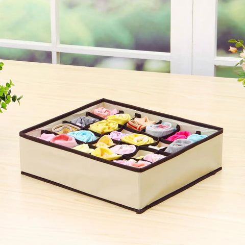 Fine Digs Non Woven Drawer Dividers For Bras And Underwear Plus Four Pack Closet Storage Bins keeps organized socks in beige fabric.
