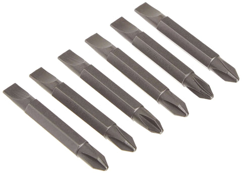 DeWalt six-piece double-ended screwdriver bit set, black steel with Phillips #2 and No. 8 slotted tips.