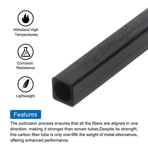 Carbon Fiber Square Tube 6x5x500mm Pultruded Tubing showing high temperature resistance and lightweight features