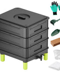 3 Layer Worm Composter With 50L Capacity, Indoor And Outdoor Worm Bin For Vermicomposting, Ready To Go Starter Kit With Faucet, Black Plastic Garden Compost Bin For Recycling Kitchen Scraps