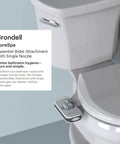 Toilet with PureSpa Easy Non Electric Bidet Attachment With Self Cleaning Nozzles Easy Install Adjustable Spray Backflow Prevention And Ceramic Core Unibody Valve installed on seat.