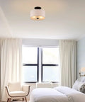 Addison 13 Inch Dope Modern Drum Semi Flush Mount Ceiling Light With Off White Fabric Drum Shade Two Light Fixture