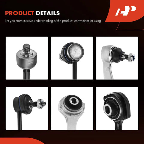 Ten Piece Front Suspension Kit With Lower Forward And Rearward Control Arms For Mercedes Benz C230 C240 C280 C32 AMG C320 C350 CLK320 CLK350 CLK500 CLK55 AMG CLK550 RWD Models Direct Fit tie rod ends and bushings