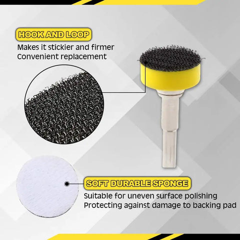 Close-up of Five Pack One Inch Hook And Loop Sanding Disc Backing Pad Kit With One Inch Shank Drill Attachment showing hook and loop detail