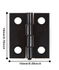 Front view of tiny 18x15mm wooden box hinges set with 200 screws for DIY jewelry boxes black small folding butt hinges retro style hardware