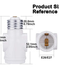 UL Listed E26 To Two Prong Polarized Outlet Splitter And Bulb Socket Adapter with size dimensions in inches