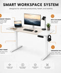 Zero Stress Oak Electric Standing Desk Featuring Four Memory Buttons Plus Child Lock Safety For Seamless One Button Height Adjustment In Your Everyday Home Office Setup with monitors and keyboard.