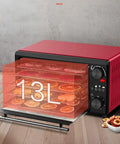 Top Notch 5 Layer Food Dehydrator With Mute No Sweat Drying Cycle And Easy Peasy 24 Hour Timer showing 13L capacity and drying trays.