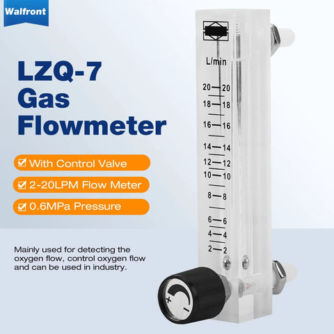 Flowmeter 2-20 LPM Acrylic Air Gas Flowmeter With Control Valve for measuring gas flow, transparent, 0.6 MPa, 8mm hose barbs.