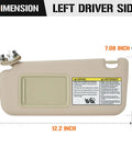 Toyota RAV4 Left Driver Side Beige Sun Visor With Vanity Light Replacement dimensions for 2006-2013 models