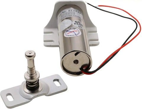 12V Electric Cabinet Lock With Fail-Safe Release, 110 Lb Holding Force, Heavy-Duty Metal Construction For File Cabinets, Display Cases And Storage Cabinets, The Go-To Safe, Durable Security Solution showcasing lock components on white background.