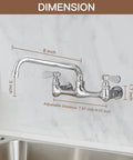 Beefy Workhorse Wall Mount Kitchen Faucet With 8 Inch Swivel Spout Dual Handle Chrome Industrial Mixer Tap dimensions shown