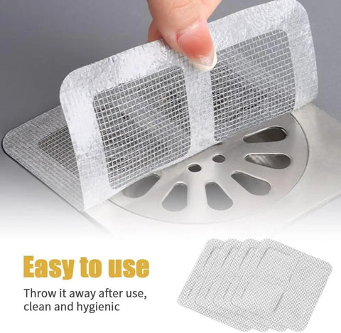 10 Pack 4 Inch Square Disposable Shower Drain Hair Catcher Stickers Solid Mesh Filter for bathroom drain installation.