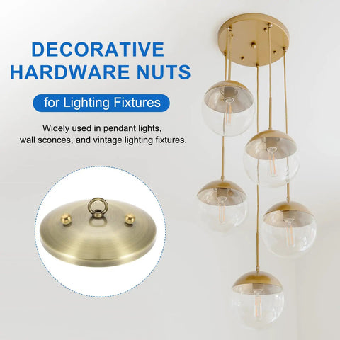 Brass Ball Finial Caps Set For Lighting, decorative hardware nuts, hanging pendant light fixture with gold tone and clear globes
