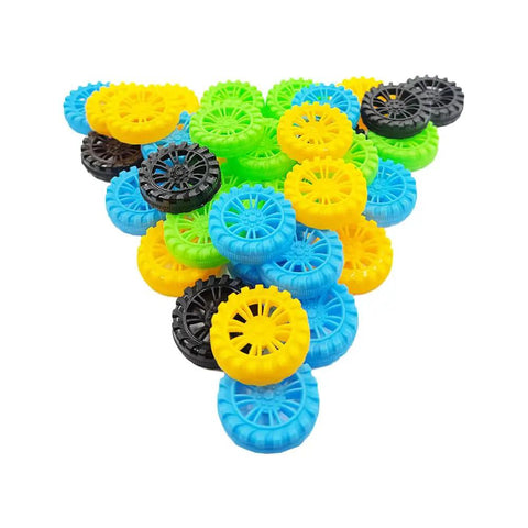 40 Pack Plastic Toy Wheels With 2mm Shafts And 20 Metal Axles For RC Cars Boats Drones Robots And Helicopters DIY Models 30mm Wheel Diameter