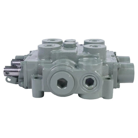 Front view of Beefy Heavy Duty Hydraulic Valve For Twin Spool Systems With 25 GPM Flow, Cast Iron, Lever Handle, 3000 PSI