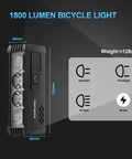 Ultra Hella Bright USB Rechargeable Bike Light With LCD Battery Display, 1800 Lumens, Waterproof MTB Headlight with dimensions