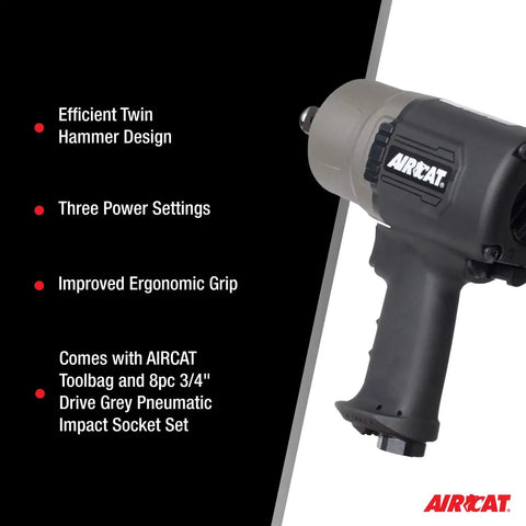 Killer 3/4 Inch Air Impact Wrench Kit With Twin Hammer Design Pulling 1600 Ft Lbs Loose Torque And Badass Ergonomic Pneumatic Power Tool Set For Mechanics